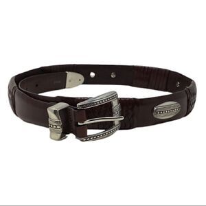 Brown Leather Belt BRIGHTON ‎ Braided Silver Medallions and Buckel Size 34